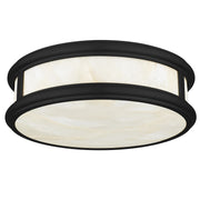 Quoizel Colette 16in LED Flush Mount | Contemporary Matte Black and Alabaster Glass | Bathroom & Hallway | 16.25 x 16.25 x 5 in | Model COLE1616MBK