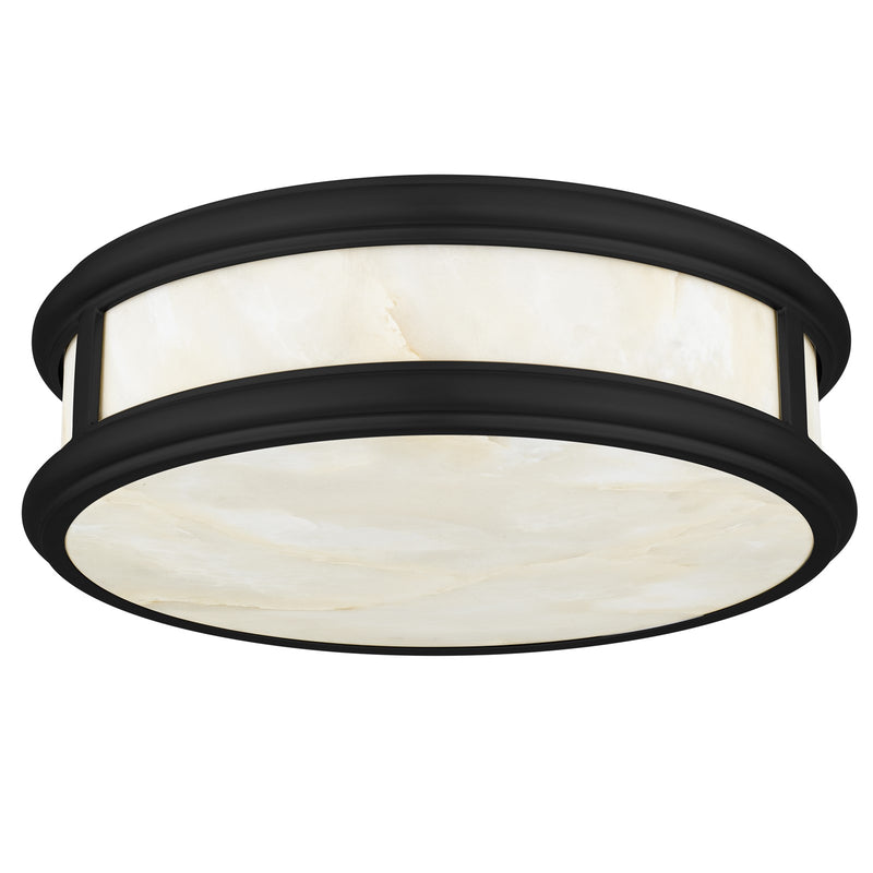 Quoizel Colette 16in LED Flush Mount | Contemporary Matte Black and Alabaster Glass | Bathroom & Hallway | 16.25 x 16.25 x 5 in | Model COLE1616MBK