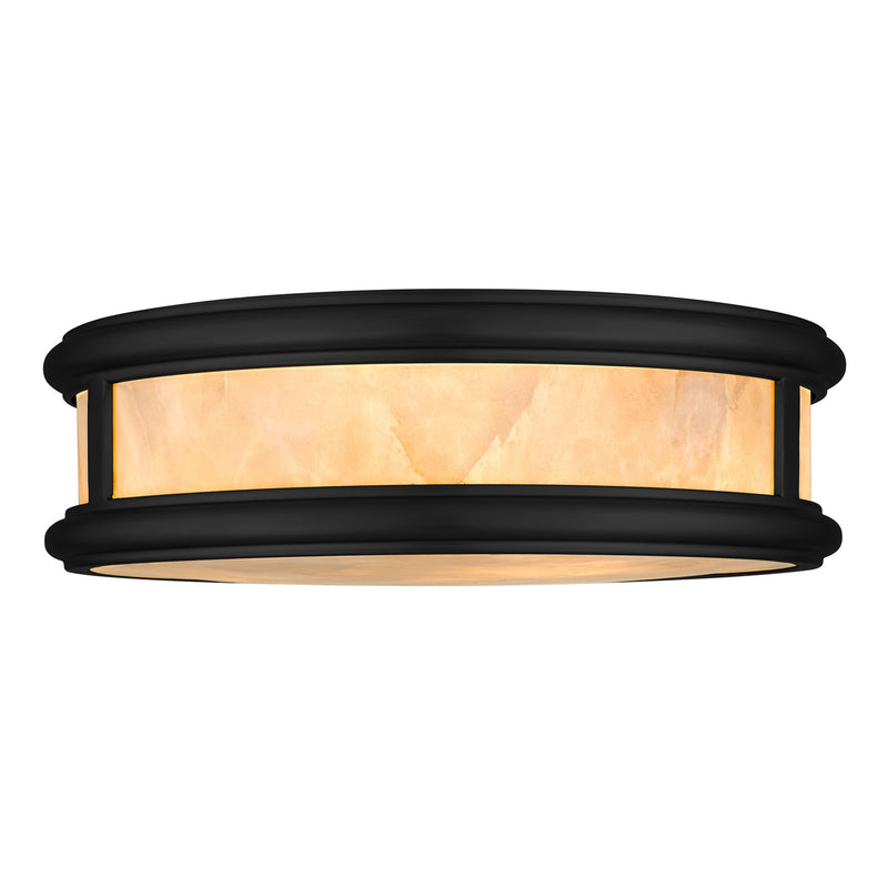 Quoizel Colette 16in LED Flush Mount | Contemporary Matte Black and Alabaster Glass | Bathroom & Hallway | 16.25 x 16.25 x 5 in | Model COLE1616MBK