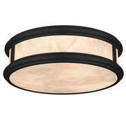 Quoizel Colette 16in LED Flush Mount | Contemporary Matte Black and Alabaster Glass | Bathroom & Hallway | 16.25 x 16.25 x 5 in | Model COLE1616MBK
