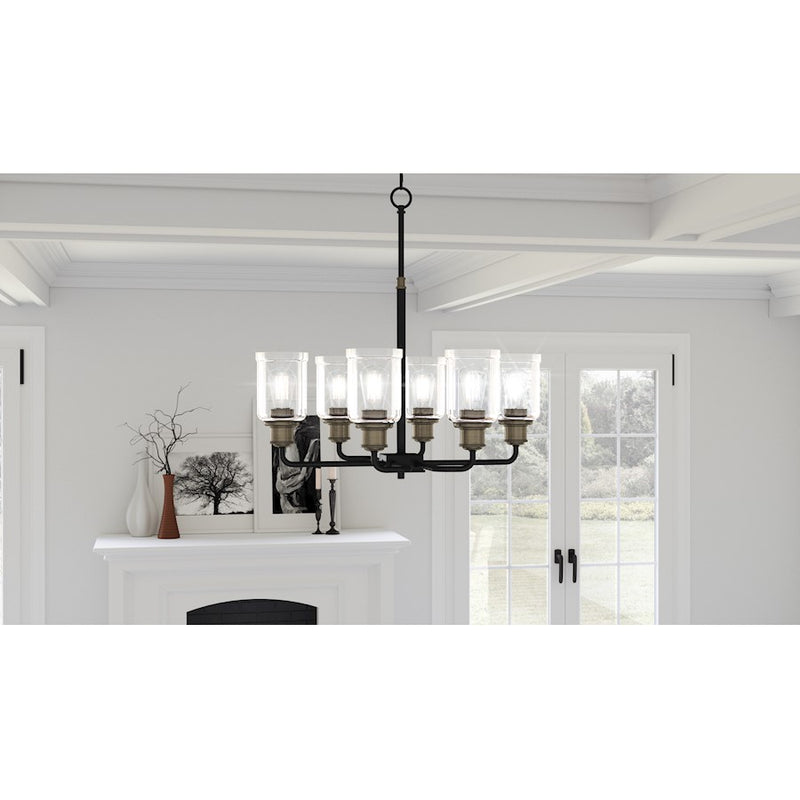 Quoizel Cox 6 Light Chandelier, Matte Black/Clear