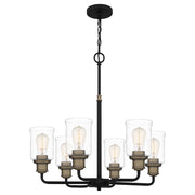 Quoizel Cox 6 Light Chandelier, Matte Black/Clear