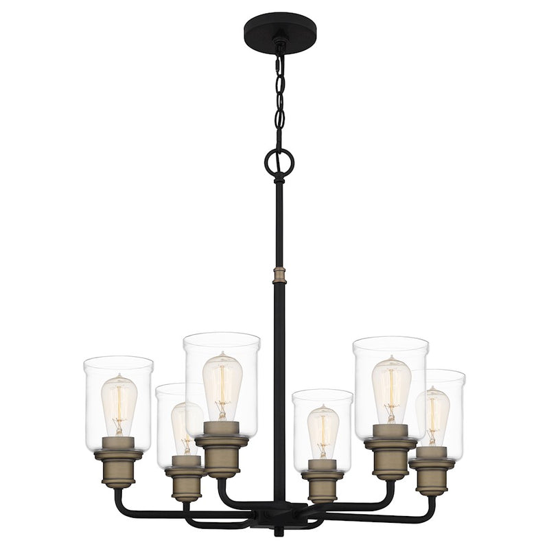 Quoizel Cox 6 Light Chandelier, Matte Black/Clear