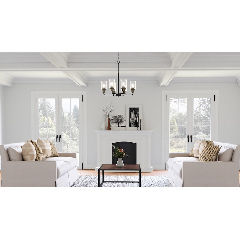 Quoizel Cox 6 Light Chandelier, Matte Black/Clear