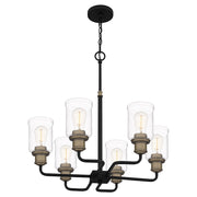 Quoizel Cox 6 Light Chandelier, Matte Black/Clear