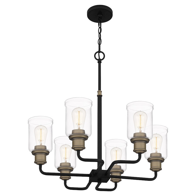 Quoizel Cox 6 Light Chandelier, Matte Black/Clear