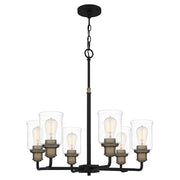 Quoizel Cox 6 Light Chandelier, Matte Black/Clear