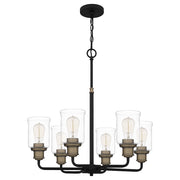 Quoizel Cox 6 Light Chandelier, Matte Black/Clear