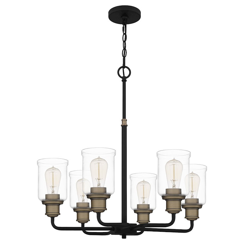 Quoizel Cox 6 Light Chandelier, Matte Black/Clear