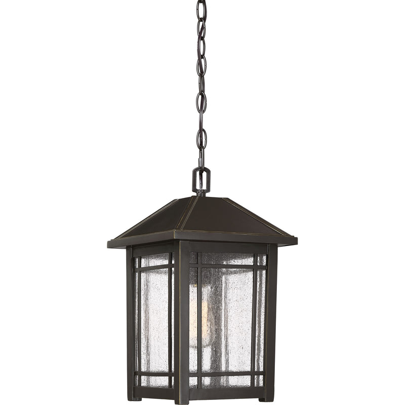Quoizel Cedar Point 10in 1-Light Outdoor Pendant | Craftsman Palladian Bronze and Clear Seedy Glass | Covered Porch & Entryway | Model CPT1910PN