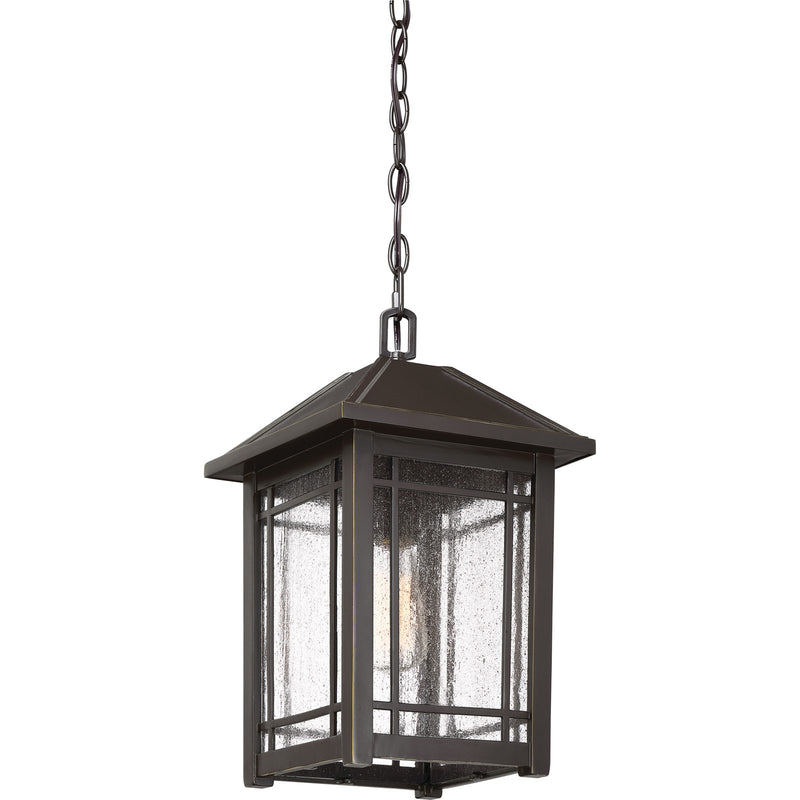 Quoizel Cedar Point 10in 1-Light Outdoor Pendant | Craftsman Palladian Bronze and Clear Seedy Glass | Covered Porch & Entryway | Model CPT1910PN
