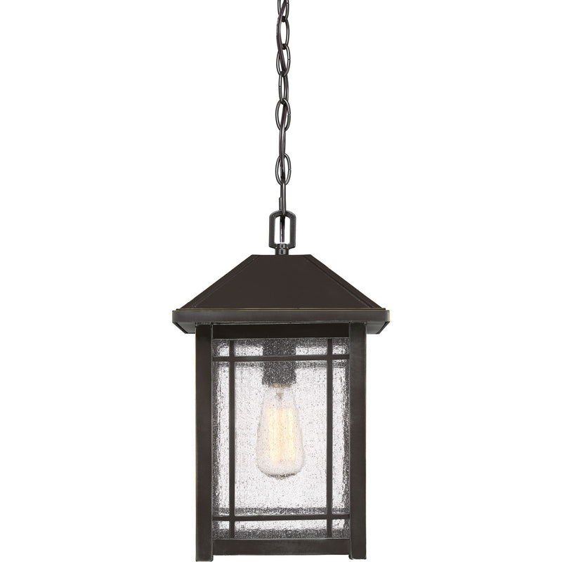 Quoizel Cedar Point 10in 1-Light Outdoor Pendant | Craftsman Palladian Bronze and Clear Seedy Glass | Covered Porch & Entryway | Model CPT1910PN