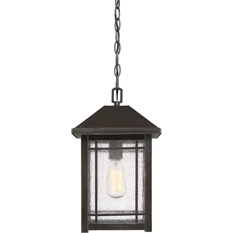 Quoizel Cedar Point 10in 1-Light Outdoor Pendant | Craftsman Palladian Bronze and Clear Seedy Glass | Covered Porch & Entryway | Model CPT1910PN