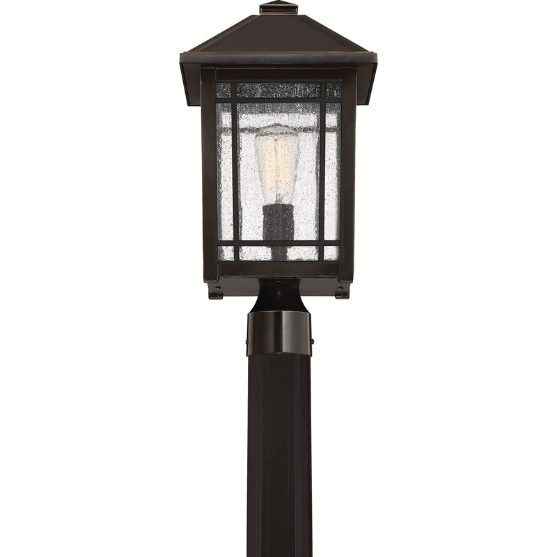 Quoizel Cedar Point 10in 1-Light Outdoor Lantern | Rustic Palladian Bronze and Clear Seedy Glass | Front Porch & Entryway | Model CPT9010PN