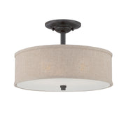 Quoizel Cloverdale 17in 3-Light Semi-Flush Mount | Transitional Mottled Cocoa and Khaki Fabric | Bedroom & Hallway | Model CRA1717MC