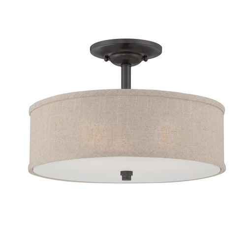 Quoizel Cloverdale 17in 3-Light Semi-Flush Mount | Transitional Mottled Cocoa and Khaki Fabric | Bedroom & Hallway | Model CRA1717MC