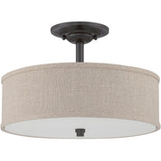 Quoizel Cloverdale 17in 3-Light Semi-Flush Mount | Transitional Mottled Cocoa and Khaki Fabric | Bedroom & Hallway | Model CRA1717MC