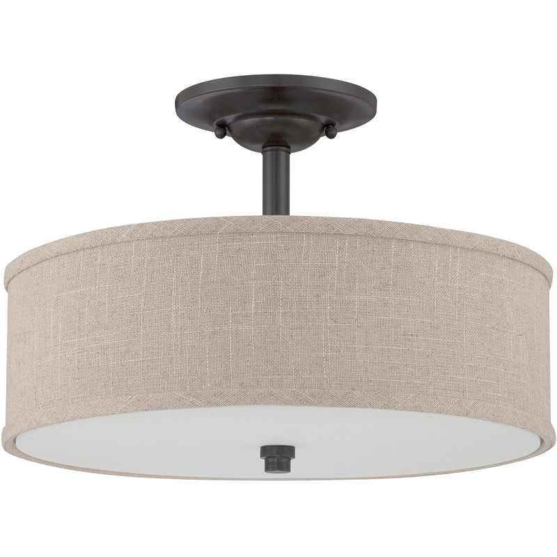 Quoizel Cloverdale 17in 3-Light Semi-Flush Mount | Transitional Mottled Cocoa and Khaki Fabric | Bedroom & Hallway | Model CRA1717MC