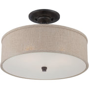 Quoizel Cloverdale 17in 3-Light Semi-Flush Mount | Transitional Mottled Cocoa and Khaki Fabric | Bedroom & Hallway | Model CRA1717MC