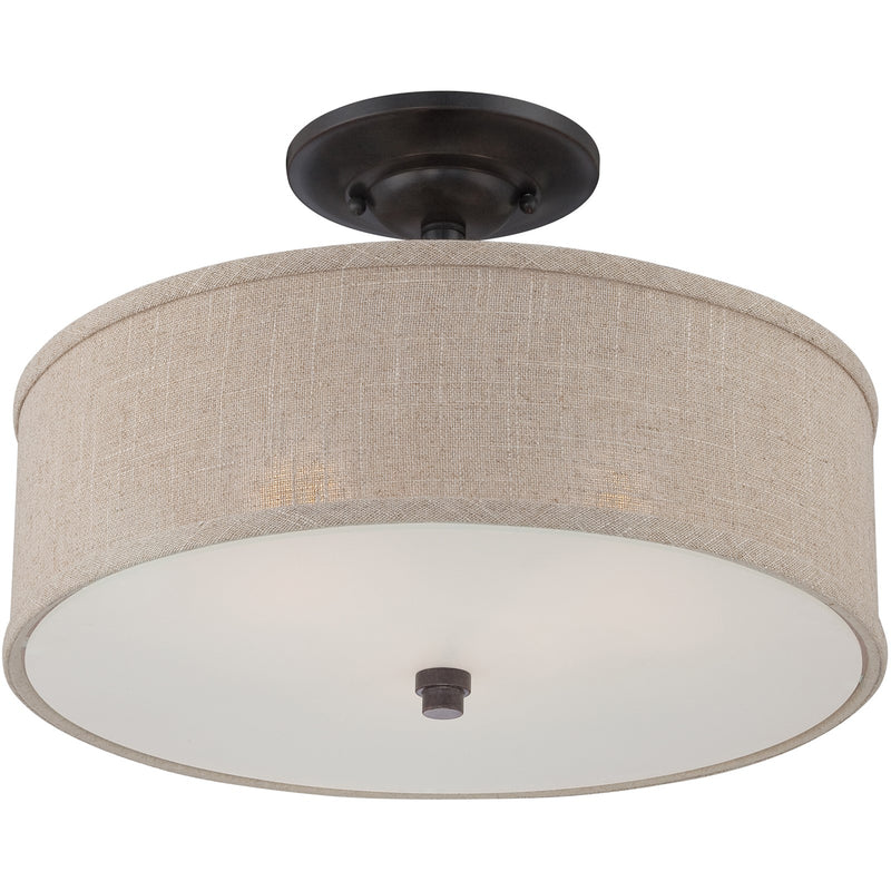 Quoizel Cloverdale 17in 3-Light Semi-Flush Mount | Transitional Mottled Cocoa and Khaki Fabric | Bedroom & Hallway | Model CRA1717MC