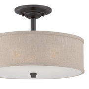 Quoizel Cloverdale 17in 3-Light Semi-Flush Mount | Transitional Mottled Cocoa and Khaki Fabric | Bedroom & Hallway | Model CRA1717MC
