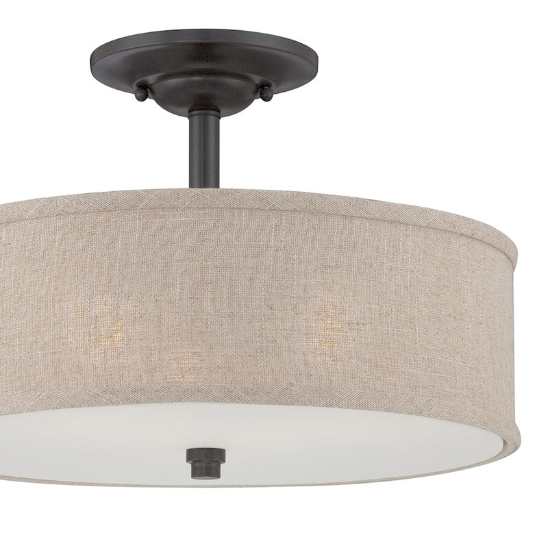 Quoizel Cloverdale 17in 3-Light Semi-Flush Mount | Transitional Mottled Cocoa and Khaki Fabric | Bedroom & Hallway | Model CRA1717MC