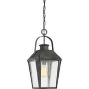 Quoizel Carriage 10in 1-Light Outdoor Lantern | Traditional Mottled Black and Clear Seedy Glass | Front Porch & Entryway | Model CRG1910MB