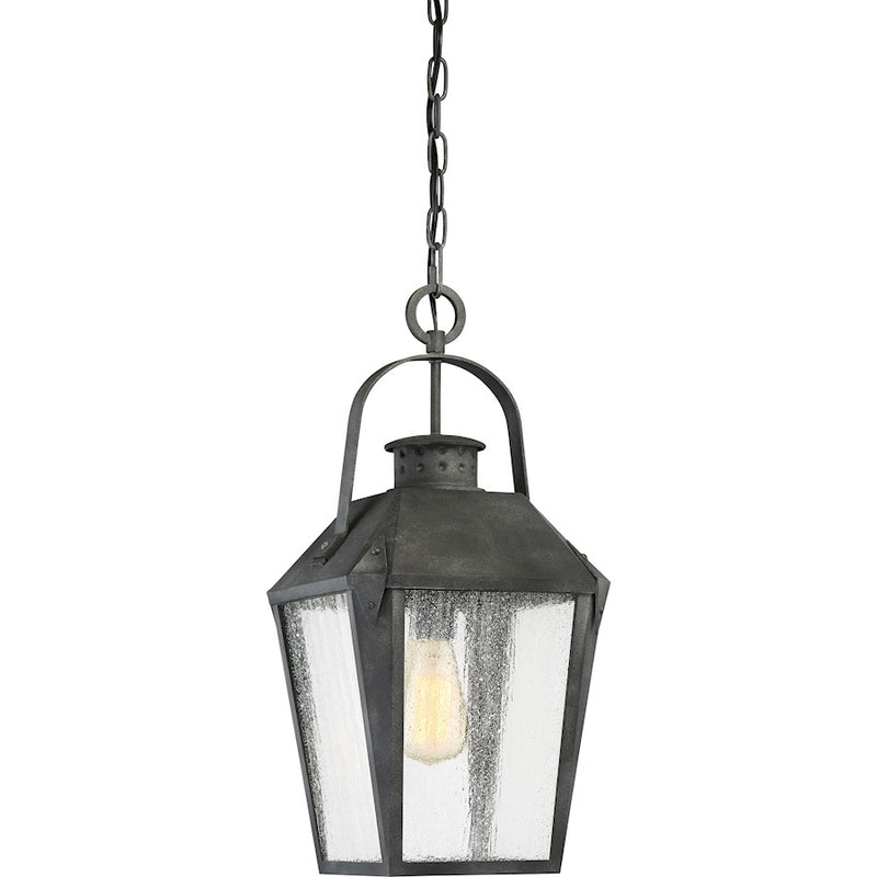 Quoizel Carriage 10in 1-Light Outdoor Lantern | Traditional Mottled Black and Clear Seedy Glass | Front Porch & Entryway | Model CRG1910MB