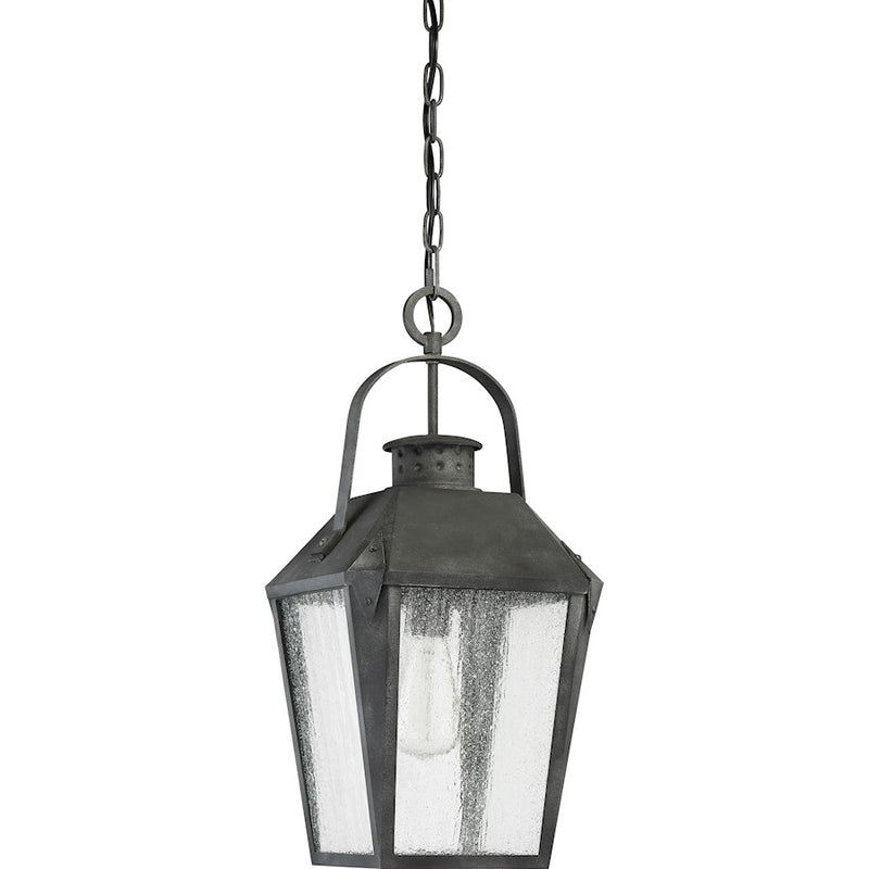 Quoizel Carriage 10in 1-Light Outdoor Lantern | Traditional Mottled Black and Clear Seedy Glass | Front Porch & Entryway | Model CRG1910MB