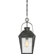 Quoizel Carriage 10in 1-Light Outdoor Lantern | Traditional Mottled Black and Clear Seedy Glass | Front Porch & Entryway | Model CRG1910MB