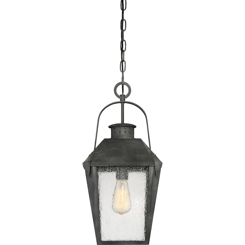 Quoizel Carriage 10in 1-Light Outdoor Lantern | Traditional Mottled Black and Clear Seedy Glass | Front Porch & Entryway | Model CRG1910MB