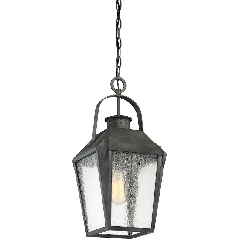 Quoizel Carriage 10in 1-Light Outdoor Lantern | Traditional Mottled Black and Clear Seedy Glass | Front Porch & Entryway | Model CRG1910MB