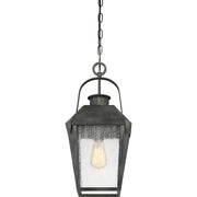 Quoizel Carriage 10in 1-Light Outdoor Lantern | Traditional Mottled Black and Clear Seedy Glass | Front Porch & Entryway | Model CRG1910MB