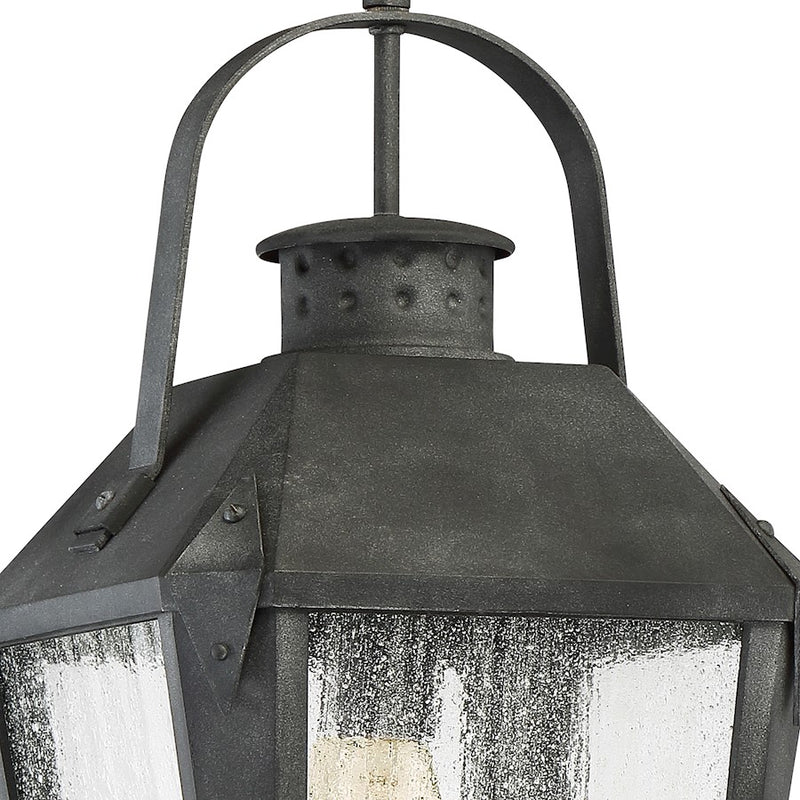 Quoizel Carriage 10in 1-Light Outdoor Lantern | Traditional Mottled Black and Clear Seedy Glass | Front Porch & Entryway | Model CRG1910MB