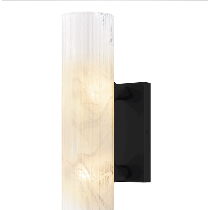 Quoizel Curran 2Lt Wall Sconce, Black/Clear Ribbed Swirl