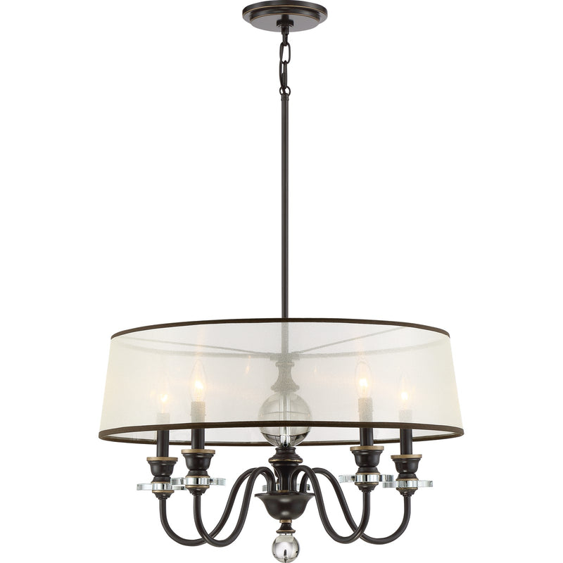 Quoizel Ceremony 25in 5-Light Chandelier | Traditional Palladian Bronze and Amber Organza Fabric | Dining Room | 25 x 25 x 15.5 in | Model CRY5005PN