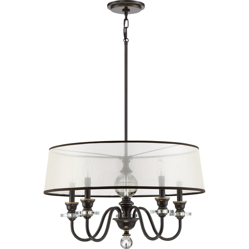 Quoizel Ceremony 25in 5-Light Chandelier | Traditional Palladian Bronze and Amber Organza Fabric | Dining Room | 25 x 25 x 15.5 in | Model CRY5005PN
