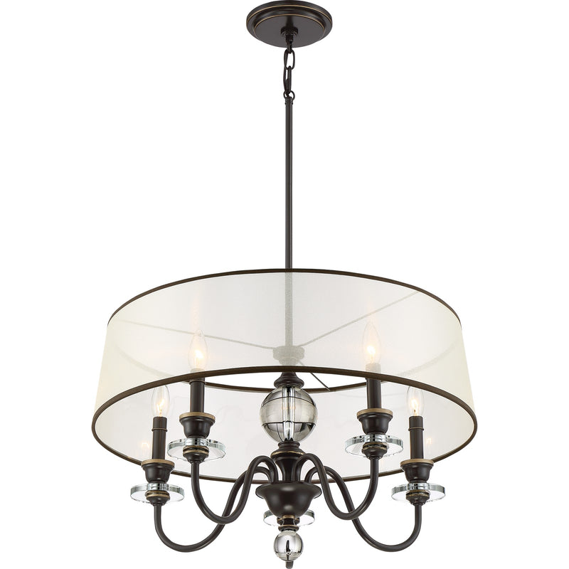 Quoizel Ceremony 25in 5-Light Chandelier | Traditional Palladian Bronze and Amber Organza Fabric | Dining Room | 25 x 25 x 15.5 in | Model CRY5005PN