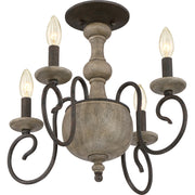 Quoizel Castile 18in 4-Light Semi-Flush Mount | Rustic Black and Wood | Dining Room & Foyer | 18 x 18 x 15.5 in | Model CS1718RK