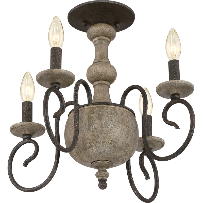 Quoizel Castile 18in 4-Light Semi-Flush Mount | Rustic Black and Wood | Dining Room & Foyer | 18 x 18 x 15.5 in | Model CS1718RK