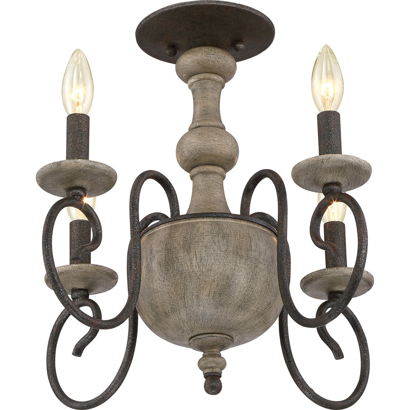 Quoizel Castile 18in 4-Light Semi-Flush Mount | Rustic Black and Wood | Dining Room & Foyer | 18 x 18 x 15.5 in | Model CS1718RK