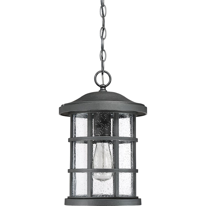 Quoizel Crusade 10in 1-Light Outdoor Lantern | Craftsman Earth Black and Clear Seedy Glass | Front Porch & Entryway | Model CSE1910EK