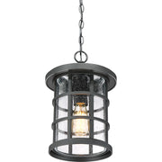 Quoizel Crusade 10in 1-Light Outdoor Lantern | Craftsman Earth Black and Clear Seedy Glass | Front Porch & Entryway | Model CSE1910EK