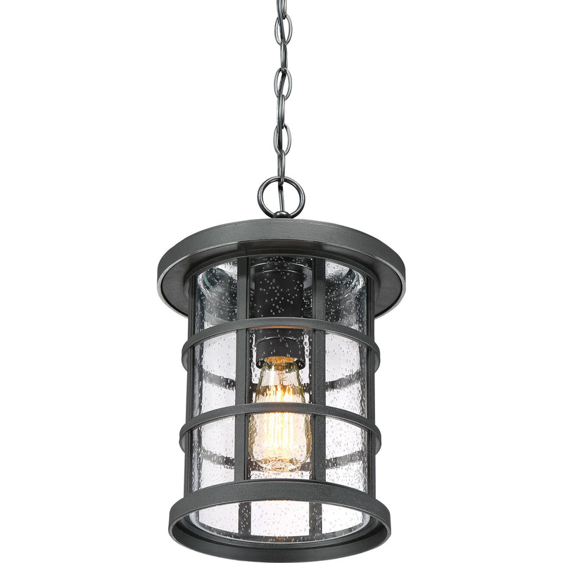 Quoizel Crusade 10in 1-Light Outdoor Lantern | Craftsman Earth Black and Clear Seedy Glass | Front Porch & Entryway | Model CSE1910EK