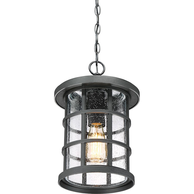 Quoizel Crusade 10in 1-Light Outdoor Lantern | Craftsman Earth Black and Clear Seedy Glass | Front Porch & Entryway | Model CSE1910EK