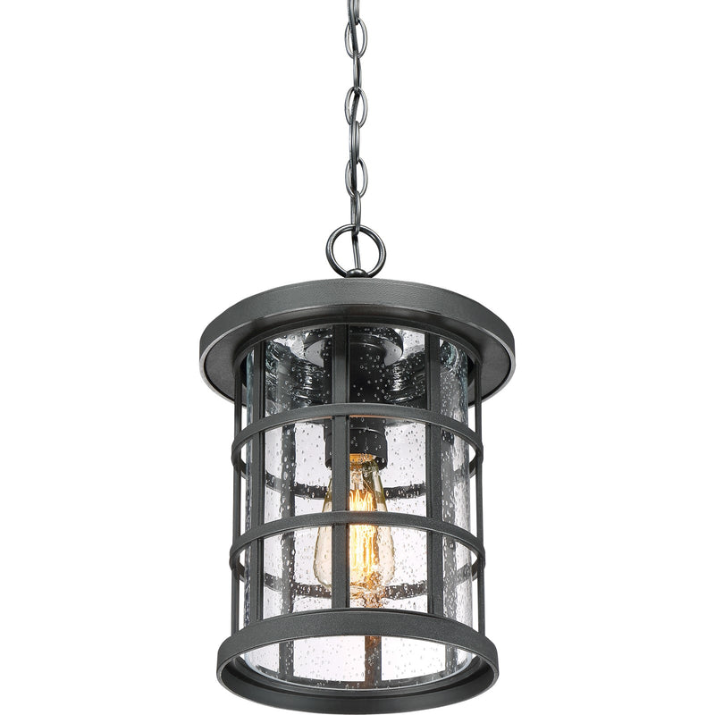 Quoizel Crusade 10in 1-Light Outdoor Lantern | Craftsman Earth Black and Clear Seedy Glass | Front Porch & Entryway | Model CSE1910EK