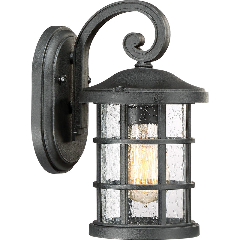 Quoizel Crusade 6in 1-Light Outdoor Lantern | Craftsman Earth Black and Clear Seedy Glass | Porch & Entryway | 6 x 7.75 x 11 in | Model CSE8406EK