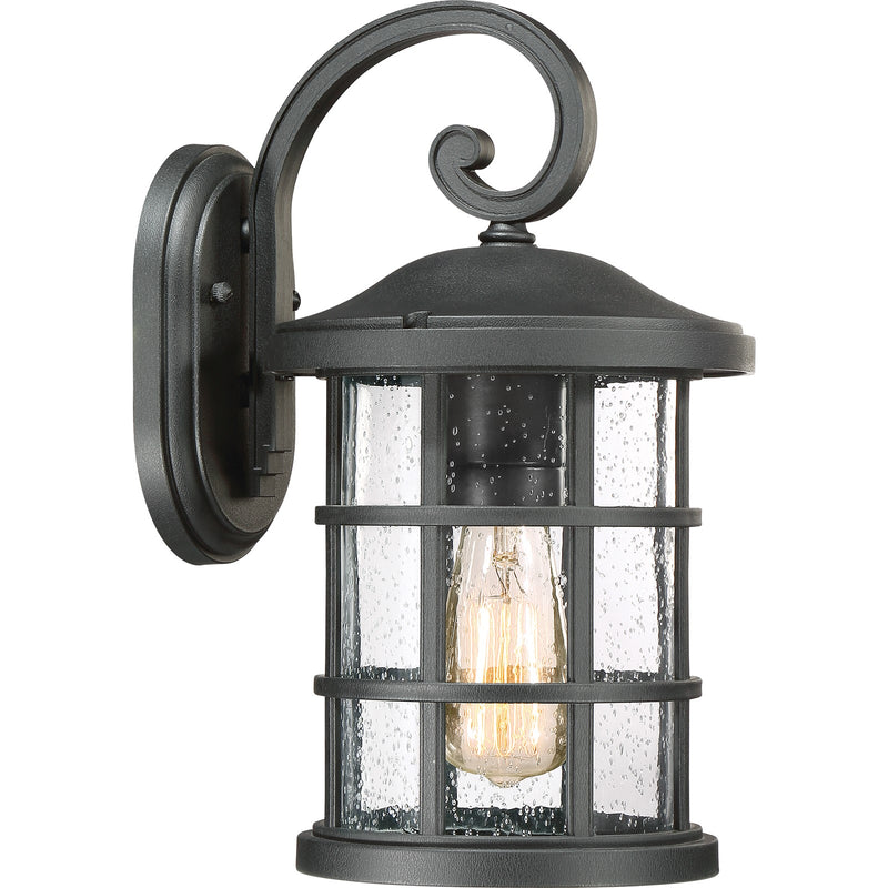 Quoizel Crusade 8in 1-Light Outdoor Wall Lantern | Craftsman Earth Black and Clear Seedy Glass | Entryway & Porch | Model CSE8408EK