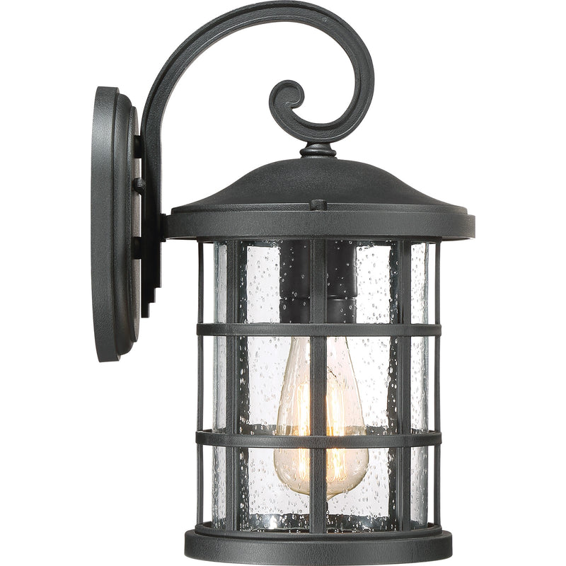 Quoizel Crusade 8in 1-Light Outdoor Wall Lantern | Craftsman Earth Black and Clear Seedy Glass | Entryway & Porch | Model CSE8408EK