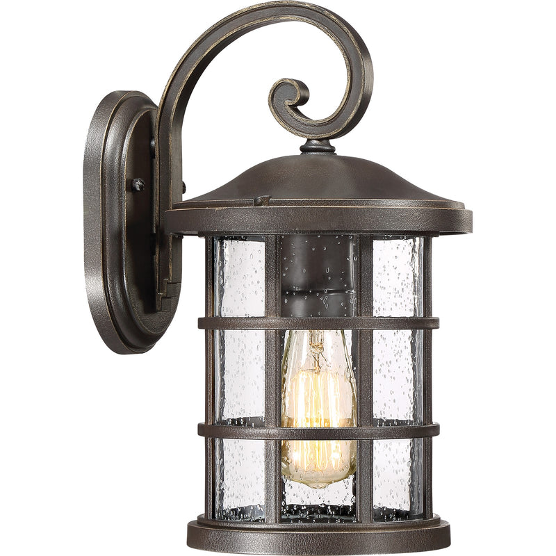 Quoizel Crusade 8in 1-Light Outdoor Wall Lantern | Craftsman Palladian Bronze and Clear Seedy Glass | Entryway & Porch | Model CSE8408PN